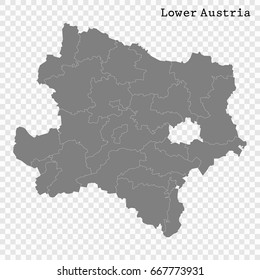 High Quality map of Lower Austria is a state of Austria, with borders of the counties