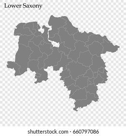 High Quality map of Lower Saxony is a state of Germany, with borders of the regions