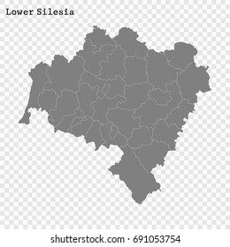 High Quality map of Lower Silesia is a Voivodeship of Poland with borders of the powiats