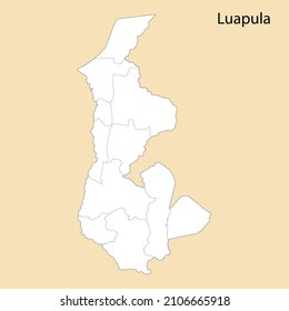 High Quality map of Luapula is a region of Zambia, with borders of the districts