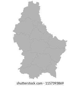 High quality map of Luxembourg with borders of the regions on white background