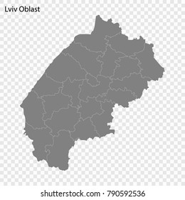 High Quality map of Lviv Oblast is a province of Ukraine, with borders of the regions