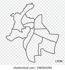 High Quality map of Lyon is a city  The France, with borders of the regions. Map Lyon of  Auvergne-Rhone-Alpes your web site design, app, UI. EPS10.