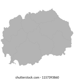 High quality map of Macedonia with borders of the regions on white background