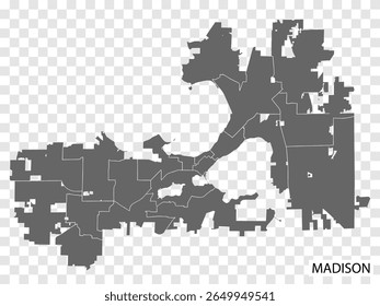 High Quality map of Madison is a city  United States, with borders of the regions. Map Madison of  Wisconsin your web site design, app, UI. EPS10.