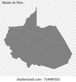 High Quality map of Madre de Dios is a province of Peru, with borders of the provinces