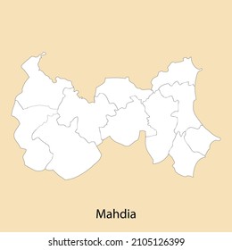 Mapa de alta calidad de Mahdia es una región de Túnez, con fronteras de los distritos