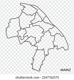High Quality map of Mainz is a city  The Germany, with borders of the districts. Map of Mainz for your web site design, app, UI. EPS10.