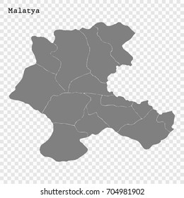High Quality map of Malatya is a province of Turkey, with borders of the Districts