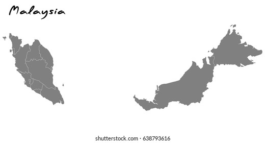 High quality map of Malaysia with borders of the regions