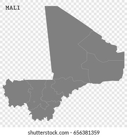 High quality map of Mali with borders of the regions or counties 