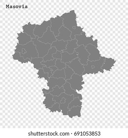 High Quality map of Masovia is a Voivodeship of Poland with borders of the powiats