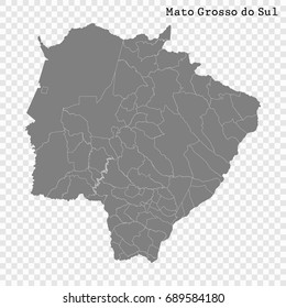 Mapa de alta calidad de Mato Grosso do Sul es un estado de Brasil, con fronteras de los municipios