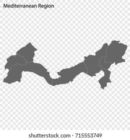 High Quality map of Mediterranean Region of Turkey, with borders of the provinces
