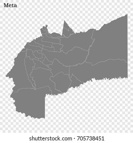 High Quality map of Meta is a Department of Colombia with borders of the Municipalities