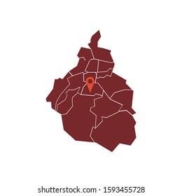 High Quality map of Mexico City is a state of Mexico, with borders of the municipalities
