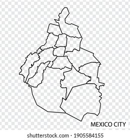 High Quality map of Mexico City is a capital  United Mexican States , with borders of the districts. Map of Mexico City for your web site design, app, UI. EPS10.