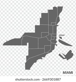 Miami es una ciudad de Estados Unidos, con fronteras de los distritos. Mapa Miami de Florida para su diseño de Sitio web, App, UI. EPS10.