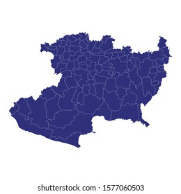 High Quality map of Michoacan is a state of Mexico, with borders of the municipalities