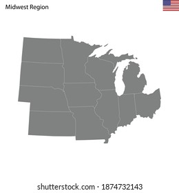 Mapa de alta calidad de la región del Medio Oeste de los Estados Unidos de América con fronteras de los Estados