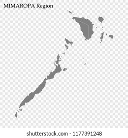 High Quality map of Mimaropa is a region of Philippines, with borders of the provinces