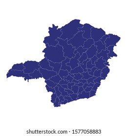 High Quality map of Minas Gerais is a state of Brazil, with borders of the municipalities