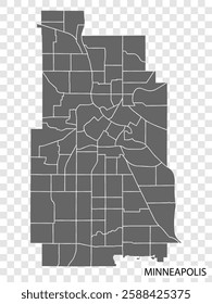 High Quality map Minneapolis is a city  of United States, with borders of the districts. Map Minneapolis of Minnesota your web site design, app, UI. EPS10.