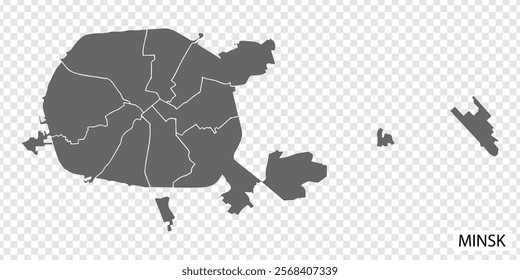 High Quality map of Minsk is a capital of Belarus, with borders of the districts. Map of Minsk for your web site design, app, UI. EPS10.