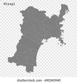 High Quality map of Miyagi is a prefecture of Japan with borders of the districts