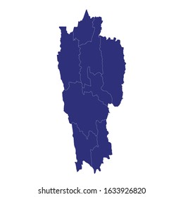 High Quality map of Mizoram is a state of India, with borders of the divisions