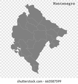 High quality map of Montenegro with borders of the regions or counties 