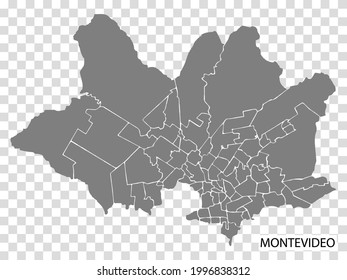 High Quality map of Montevideo is a capital of Uruguay, with borders of the regions. Map of Montevideo for your web site design, app, UI. EPS10.