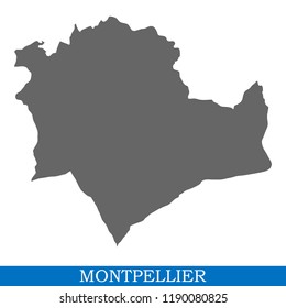 High Quality map of Montpellier is a city of France, with borders of districts