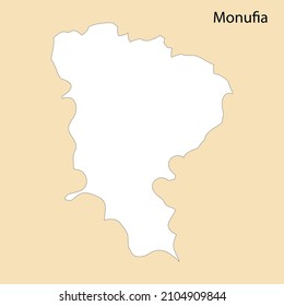 Mapa de alta calidad de Monufia es una región de Egipto, con fronteras de los distritos