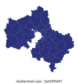 High Quality map of Moscow Oblast is a region of Russia with borders of the districts