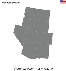 High Quality map of Mountain division of United States of America with borders of the states
