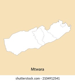 High Quality map of Mtwara is a region of Tanzania, with borders of the districts
