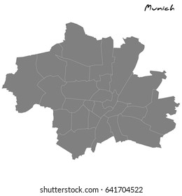 High Quality map of Munich city, with borders of the regions