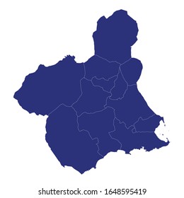 High Quality map of Murcia is a region of Spain, with borders of the provinces