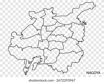 High Quality map of Nagoya is a city  of  Japan, with borders of the districts. Map of  Nagoya for your web site design, app, UI. EPS10.