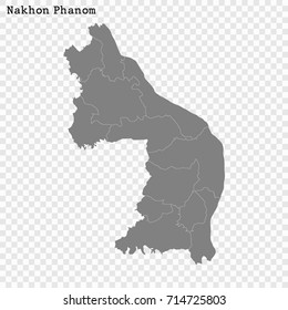 High Quality map of Nakhon Phanom is a province of Thailand, with borders of the districts
