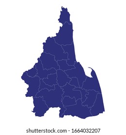 Mapa de alta calidad de Nakhon Si Thammarat es una provincia de Tailandia, con fronteras de los distritos