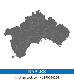 High Quality map of Naples is a city of Italy, with borders of districts