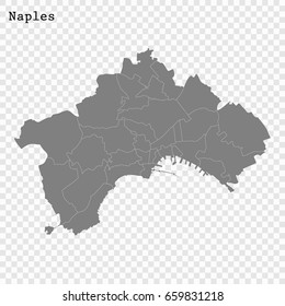 High Quality map of Naples is a city of Italy, with borders of the districts