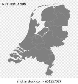 High quality map of Netherlands with borders of the regions or counties
