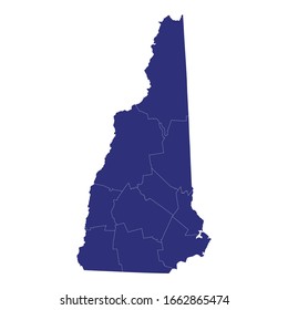 High Quality map of New Hampshire is a state of United States of America with borders of the counties