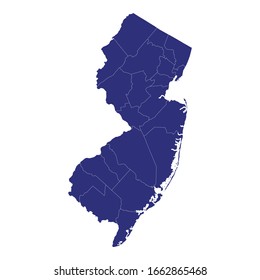 High Quality map of New Jersey is a state of United States of America with borders of the counties
