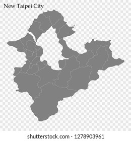 High Quality map of New Taipei City is a municipality of Taiwan, with borders of the Local government areas