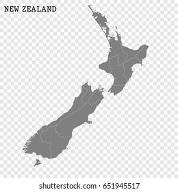 High quality map of New Zealand with borders of the regions or counties
