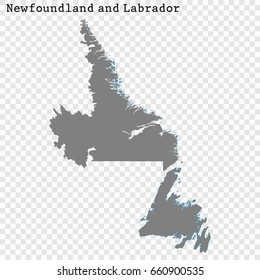 High Quality map of Newfoundland and Labrador is a province of Canada